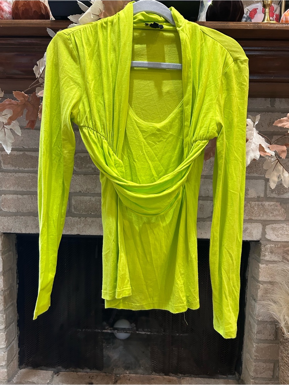 W by Worth Neon Lime Draped Long-Sleeve Top EUC